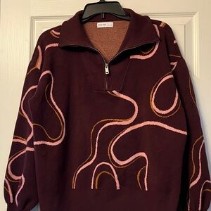 Nine West Women's Burgundy Sweater with Pink and Gold Accents